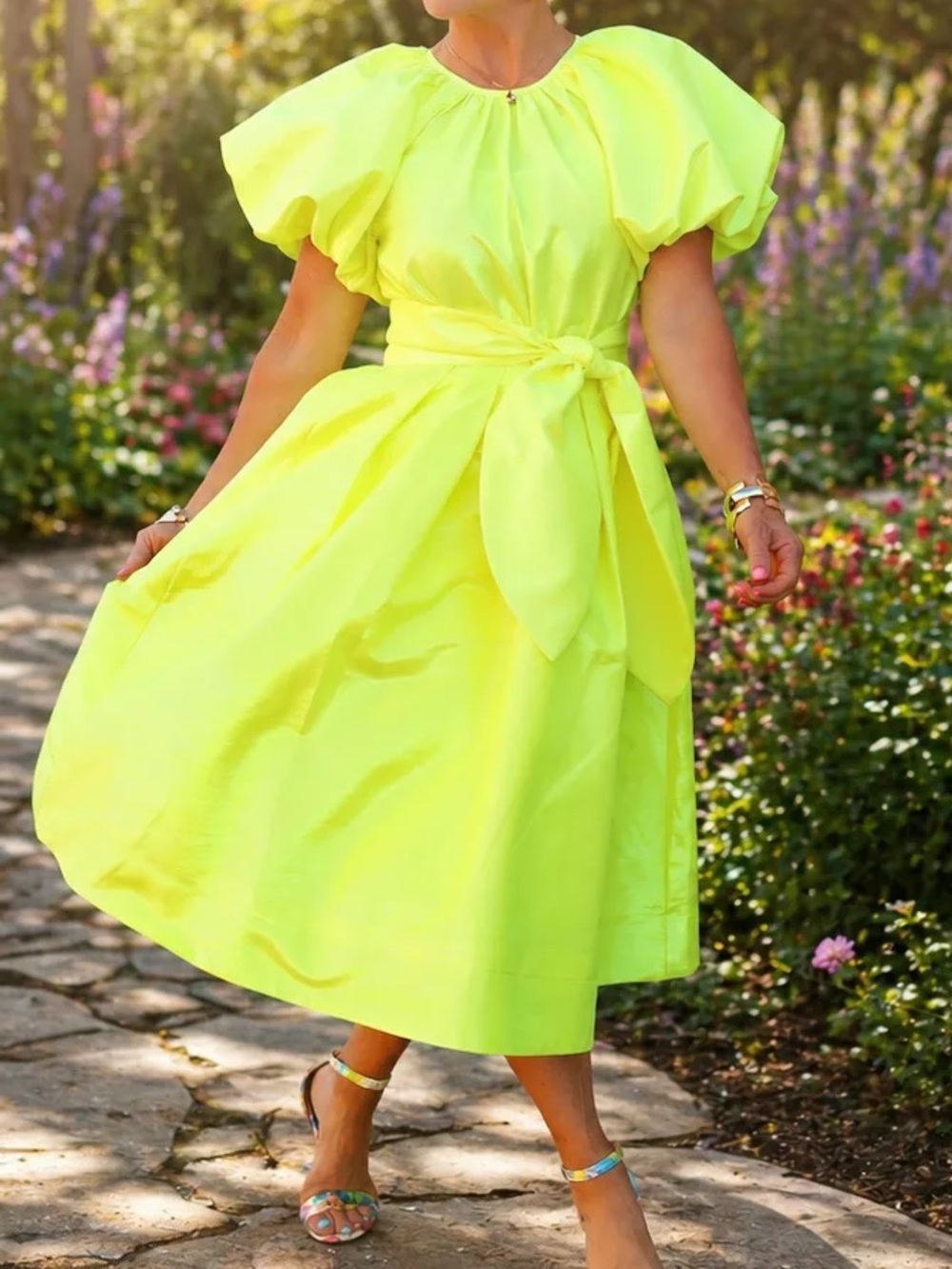 NEW Christopher John Rogers x Target Yellow Puff Sleeve Midi Dress Size XXS NEON